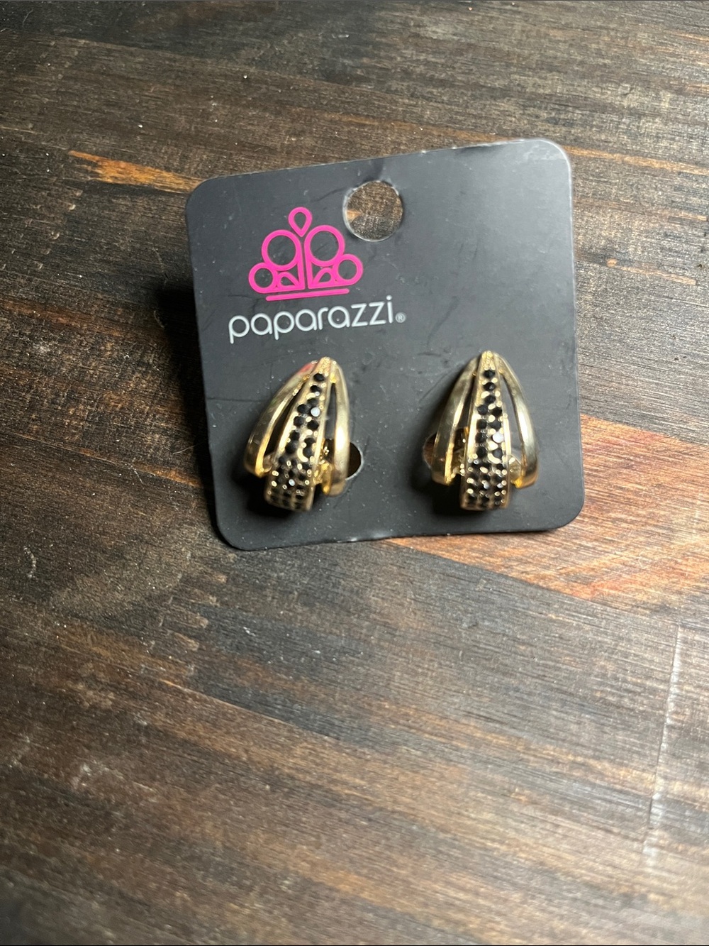 paparazzi Gold and Black Clip-On Teardrop Earrings